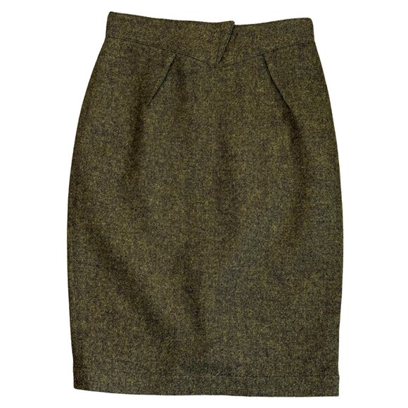 535. THIERRY MUGLER Vintage 80s 100% Wool Green Pencil Skirt Sz 42 27.5"W - Picture 1 of 4